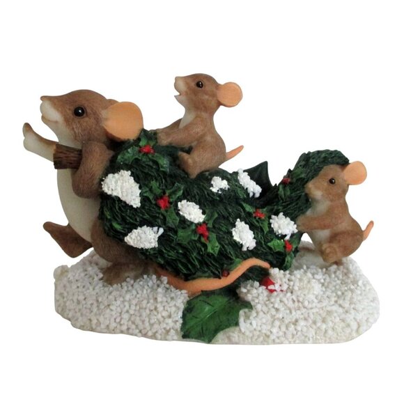 Charming Tails "Bringing Home The Tree" Mice Figurine - Vintage Fitz And Floyd - Picture 1 of 5